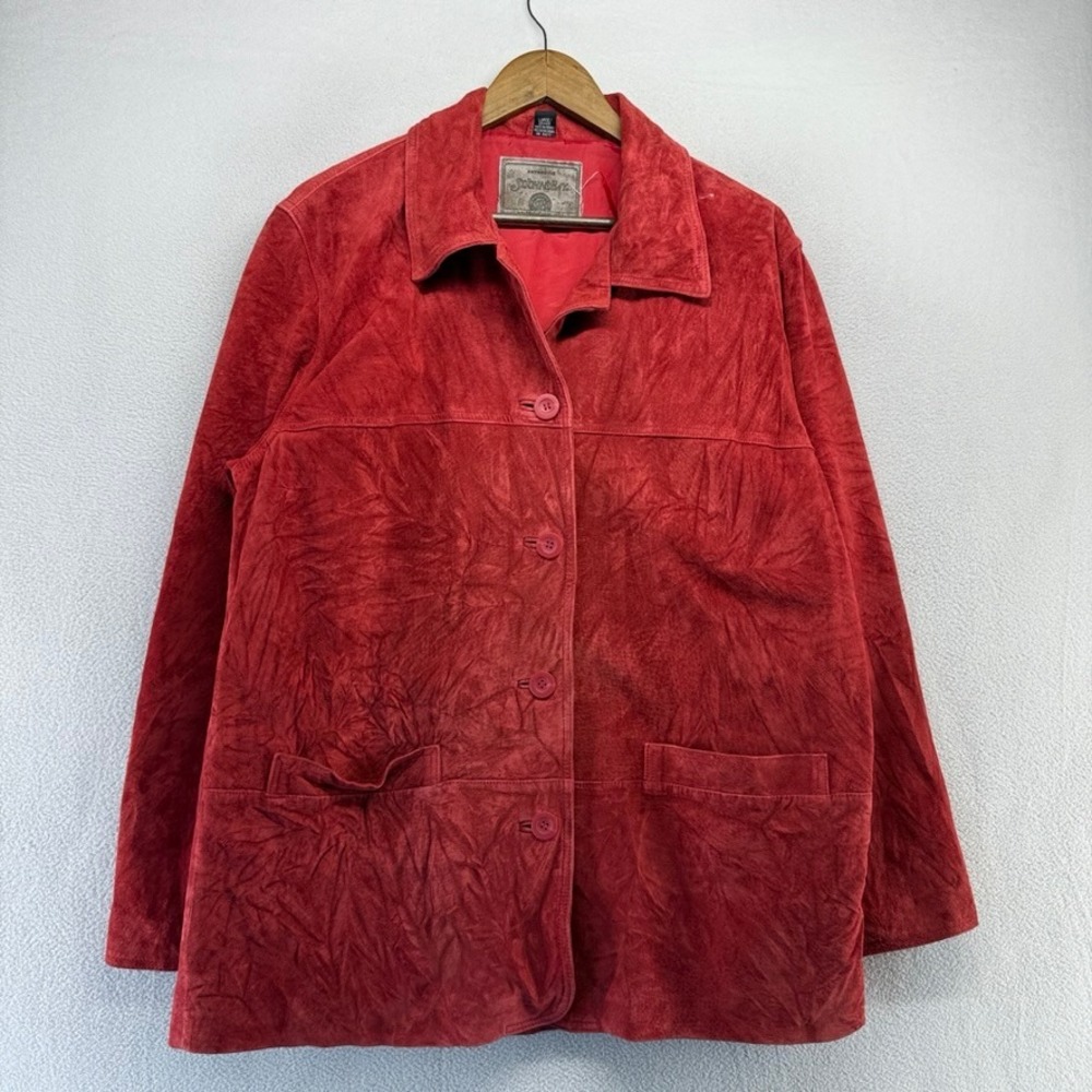 Vintage St Johns Bay Leather Jacket Women's large Red Barn Chore Pockets 90s